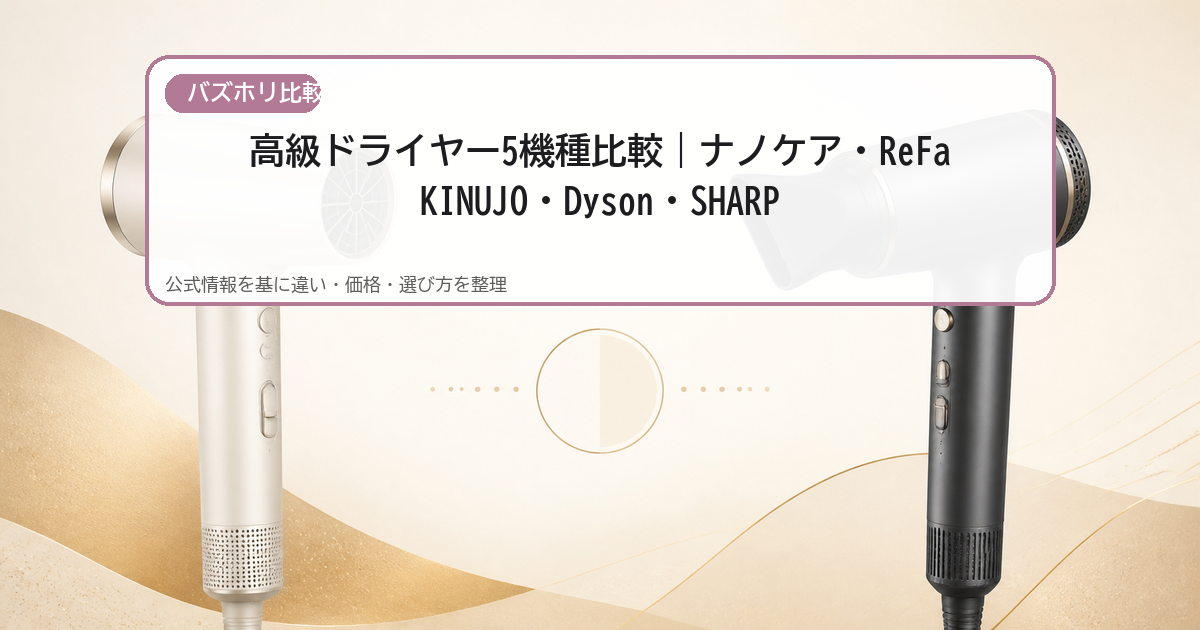 高級ドライヤー5機種比較｜ナノケア・ReFa・KINUJO・Dyson・SHARP